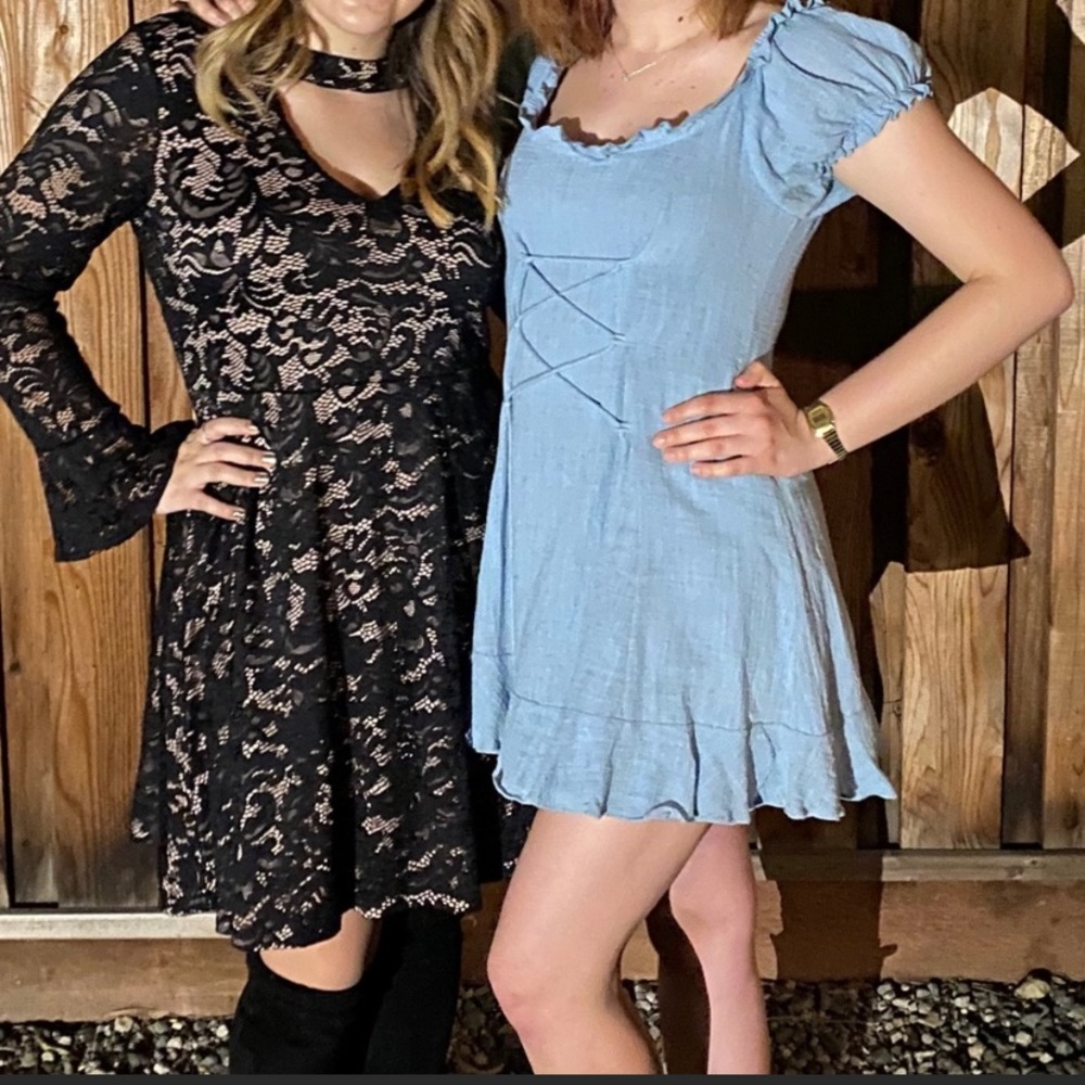 UO Blue Barmaid Peasant Corset Dress